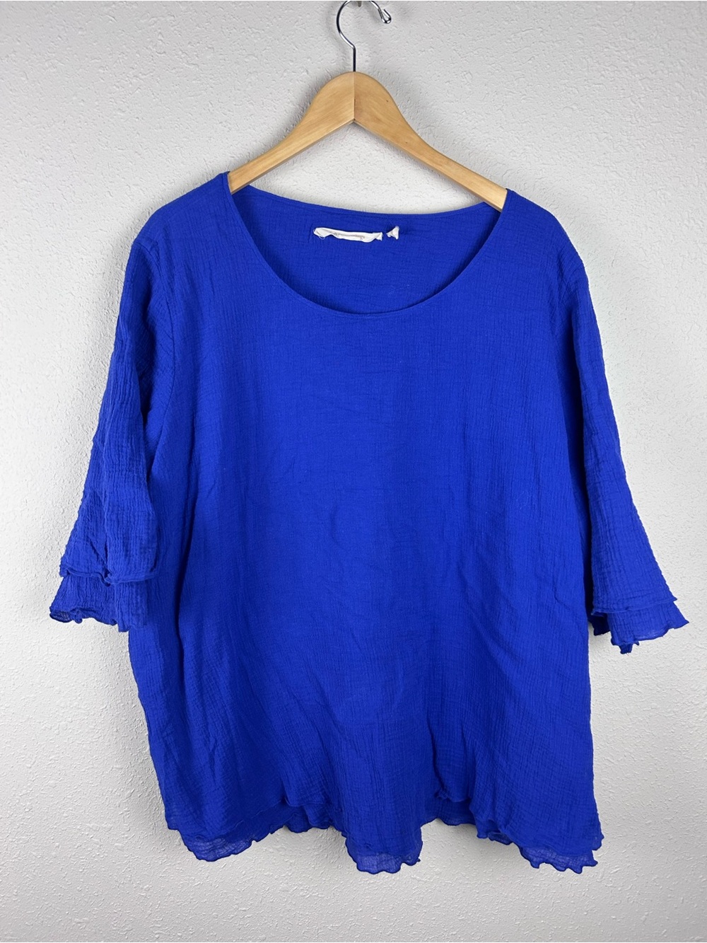 Soft Surroundings Cobalt Blue Relaxed Gauze 3/4 Sleeve Tunic, 2X